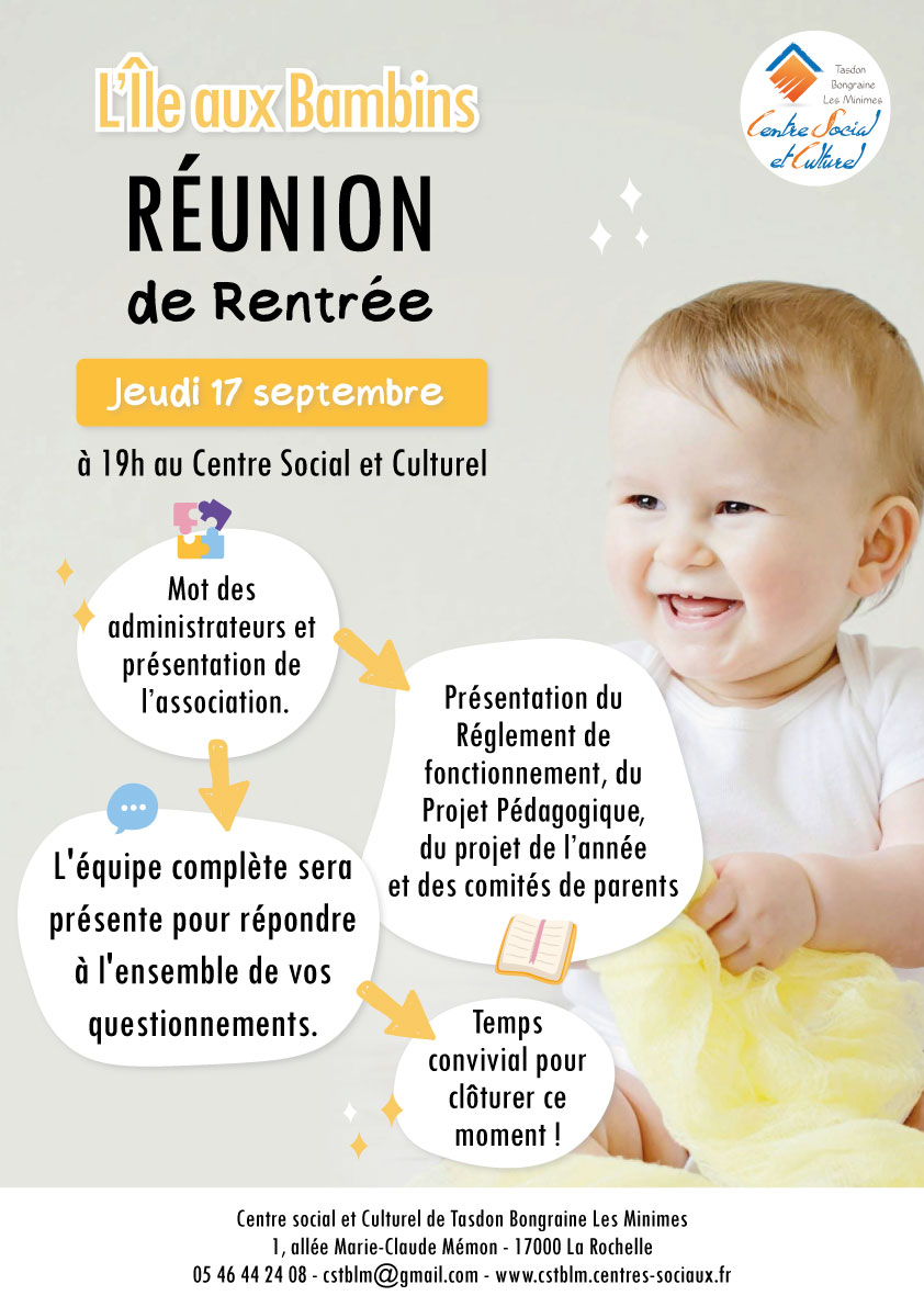 Affiche de la réunion de rentrée à la crèche L'Île aux Bambins