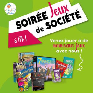 Affiche de la soirée jeux organisée 2 fois par mois au Centre Social et Culturel Tasdon Bongraine Les Minimes à La Rochelle